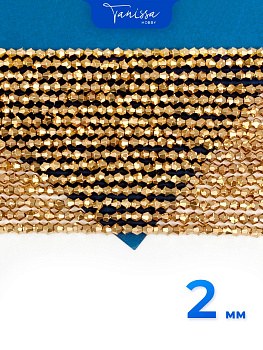 Хрусталь Биконусы 2мм, золото металлик, нить, Х462
