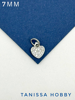 Подвеска сердце мини 7мм с фианитами, родий, А528