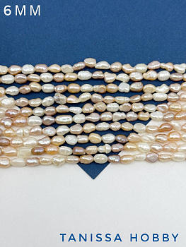 Жемчуг барочный, картошка (культивированный), розовый персиковый, 6-9мм, АВ, нить, Ж098