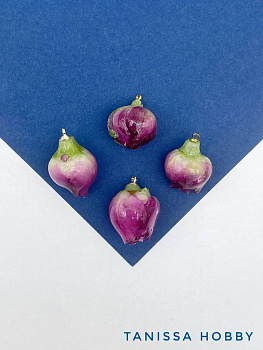 Подвеска цветок, бутон, роза в смоле, розовый, позолота, П030