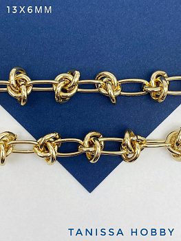Цепочка овалы вензель узел, 13х6мм, позолота, 50см, СН255