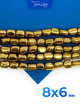 Гематин гематит бусины овал галтовка 6х8мм, золото, нить, ГТ077