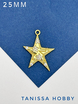 Подвеска звезда с фианитами, позолота, А212