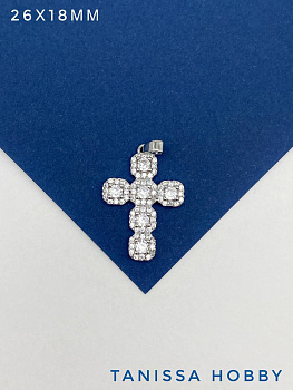 Подвеска крест с фианитами, 26х18мм, родий, Д205