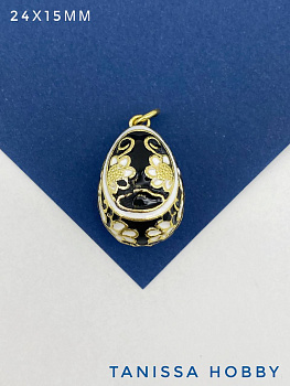 Подвеска пасхальное яйцо Фаберже, эмаль, черный, 24х15мм, позолота, Д168