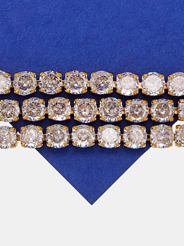 Стразовая лента цепочка, 4мм прозрачный, позолота, 10см, СТ043