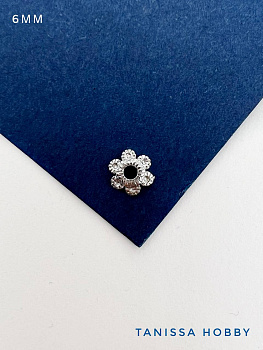 Шапочка для бусин цветок, 6мм, родий, ШТУКА, К901