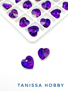 Подвеска - стеклянное сердце, 10мм, фиолетовый, ШТУКА, Х246