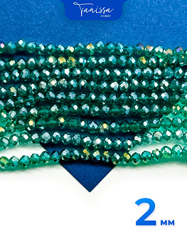 Хрусталь Рондели 2мм, зеленый изумрудный АВ, нить. Х122