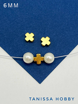 Разделители бусины крест 6мм, ШТУКА, позолота, Р324