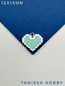 Подвеска сердце майнкрафт пиксель, 12мм, голубая эмаль, сталь, Ч117