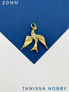 Подвеска птица ласточка, 18х21мм, позолота, Д512