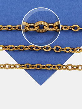 Цепочка якорная овалы огранка, 4х3,5мм, сталь, позолота, 50см, Ч843