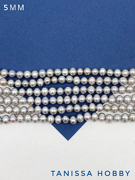 Жемчуг круглый, яйцо (культивированный), АА, 5мм, серый, нить, Ж145