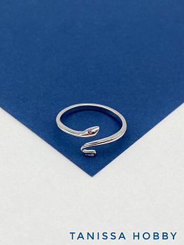 Кольцо змея, змейка с фианитом, родий, У107