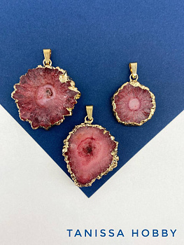 Подвеска друза агата, красный, позолота, Б302