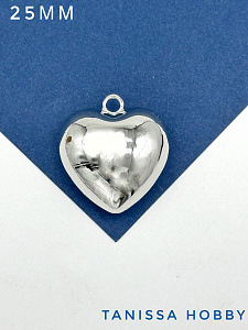 Подвеска сердце металлопластик, 25мм, родий, С009