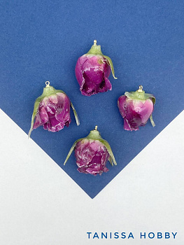 Подвеска цветок, бутон, роза в смоле, розовый, позолота, П039