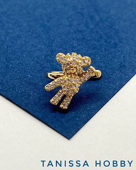 Кафф медведь с фианитами, позолота, Е220