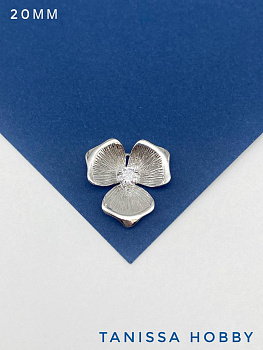 Коннектор цветок с фианитом, 20мм, родий, С616