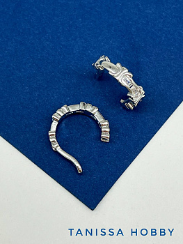 Кафф вензель, с фианитами, родий, Е629