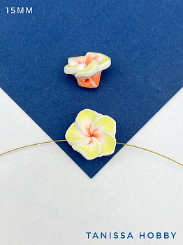 Бусина гавайский цветок, 15мм, полимерная глина, желтый, П174