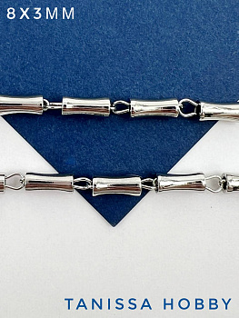 Цепочка якорная трубочки бамбук, 8х3мм, родий, 50см, СН230