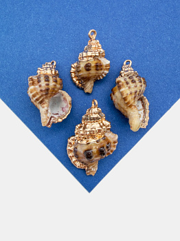 Подвеска ракушка, бежевый леопард, 22-31мм, позолота, ПМ212