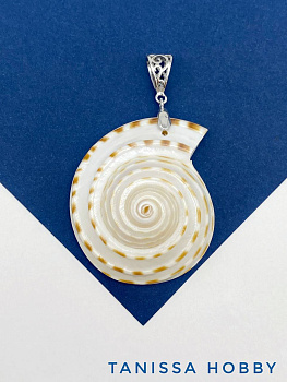 Подвеска ракушка натуральная, 50мм, родий, ПМ176