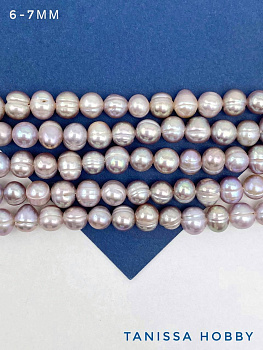 Жемчуг натуральный культивированный, круглый, яйцо, 6-7мм, сиреневый розовый, А, нить, Ж183