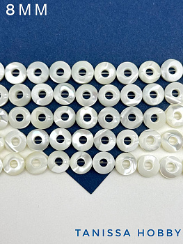 Перламутр морской, бусины плоский круг, 8мм, 1/2 нити, ПМ091