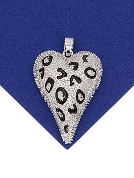 Подвеска сердце леопард с фианитами, 31х23мм, родий, А930