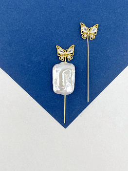 Пин жесткий 50мм бабочка, позолота, ШТУКА, В116