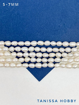 Жемчуг натуральный культивированный рис, 5-7мм, А, нить, Ж176