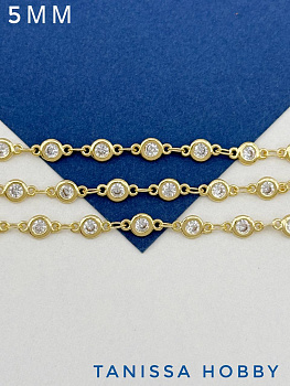 Цепочка якорная фианит 5мм, 10см, позолота, СН132