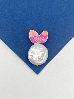 Уши кролика для вклейки, розовая эмаль, 12х15мм, штука, позолота, В124