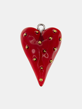 Подвеска клубничное сердце, 30х20мм, акрил, красный, Д419