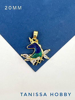 Подвеска единорог, конь, лошадь, 20мм, эмаль, позолота, Ю634