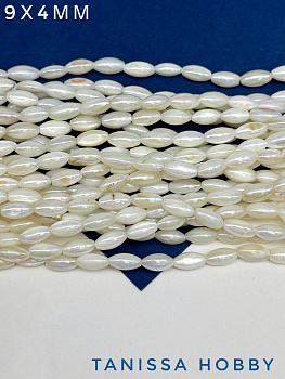 Перламутр бусины речной радужный, рис, 9х4мм, нить, ПМ139