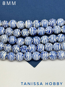 Бусина фарфоровая, 8мм, волна, синий, штука, П066