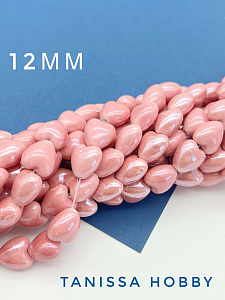 Бусина ярко-розовая фарфоровое сердце, 12мм, ШТУКА, П115