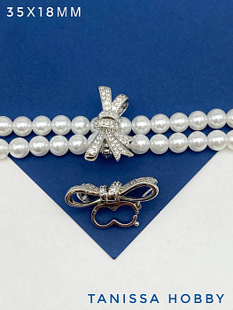 Замок коннектор Бантик на 2 нити многорядный, родий, К113