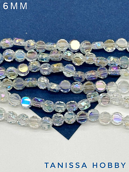 Хрусталь диск, круглый плоский, прозрачный АВ, 6мм, нить, Х303