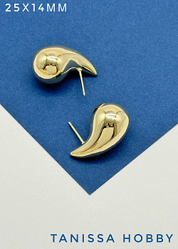 Серьги пусеты капля капли, 14х25мм, позолота, Е534