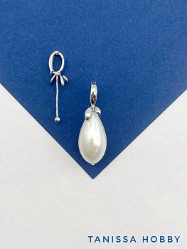 Бейл разъемный для вклейки, листики 10х6мм, родий, В328