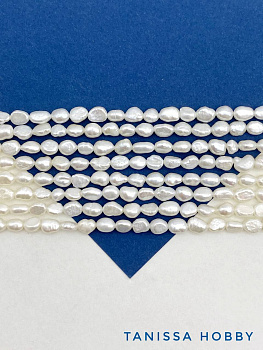 Жемчуг натуральный культивированный барочный картошка плоский 6-7мм, АВ, нить, Ж171