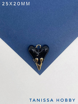 Подвеска сердце 25х20мм, черная эмаль, позолота, Д408