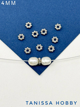 Разделители для бусин цветок 4мм, 10шт, сталь, Ч218