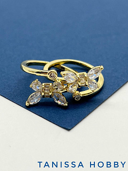 Кольцо безразмерное, бабочка, позолота, У071