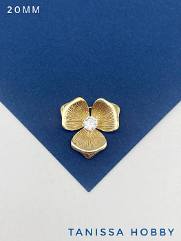 Коннектор цветок с фианитом, 20мм, позолота, С622